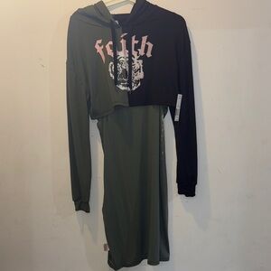 Faith Graphic Hoodie Dress - Black and Olive